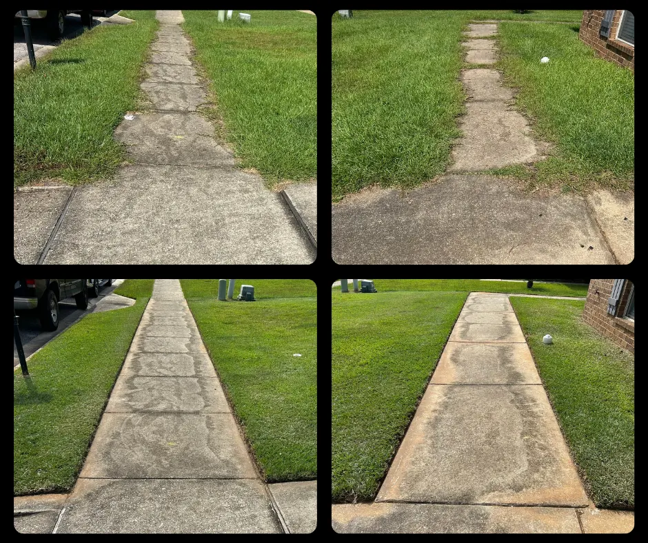 Before and after sidewalk edge cleanup